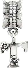 Sterling Silver 925 Antiqued Letter T Dangle Bead Lightweight Solid Charm