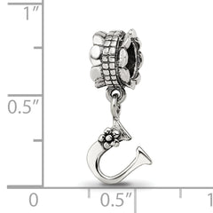 Sterling Silver 925 U Dangle Bead with Antiqued Finish Alphabet Charm
