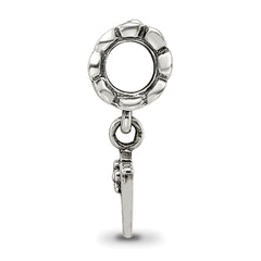 Sterling Silver 925 Letter V Dangle Bead with Antiqued Finish