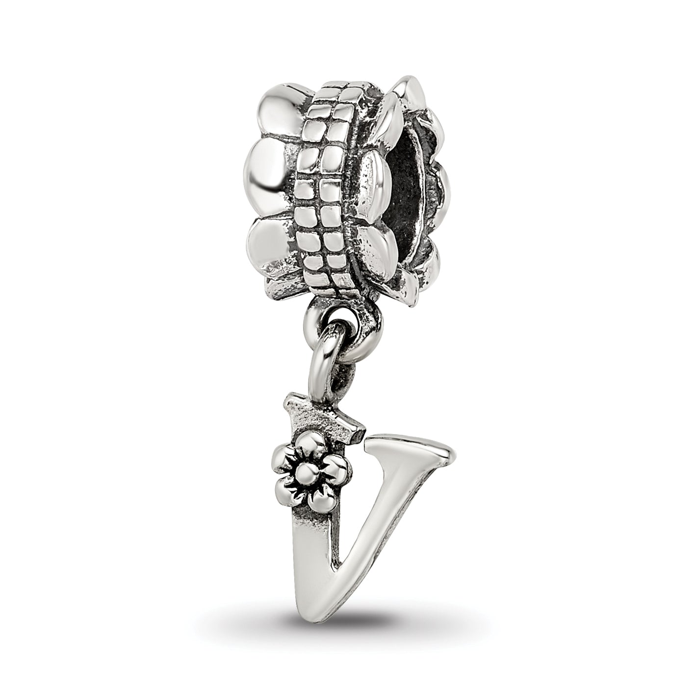 Sterling Silver Reflections Letter V Dangle Bead