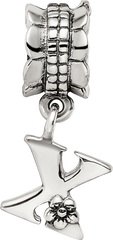 Sterling Silver 925 Letter X Dangle Bead with Antiqued Finish Solid Cast Design