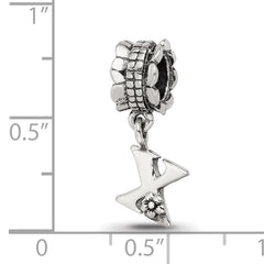 Sterling Silver 925 Letter X Dangle Bead with Antiqued Finish Solid Cast Design