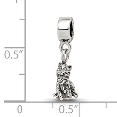 Sterling Silver 925 Cat Dangle Bead for Kids with Antiqued Finish