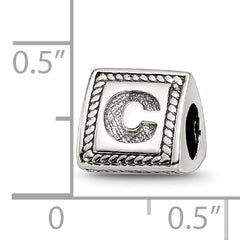 925 Sterling Silver Antiqued Letter C Triangle Bead Solid & Elegant Design