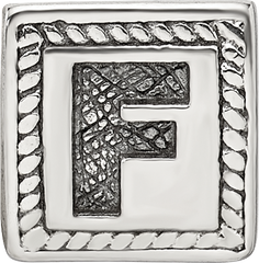 Sterling Silver 925 Block Bead with Antiqued Letter F Solid Design