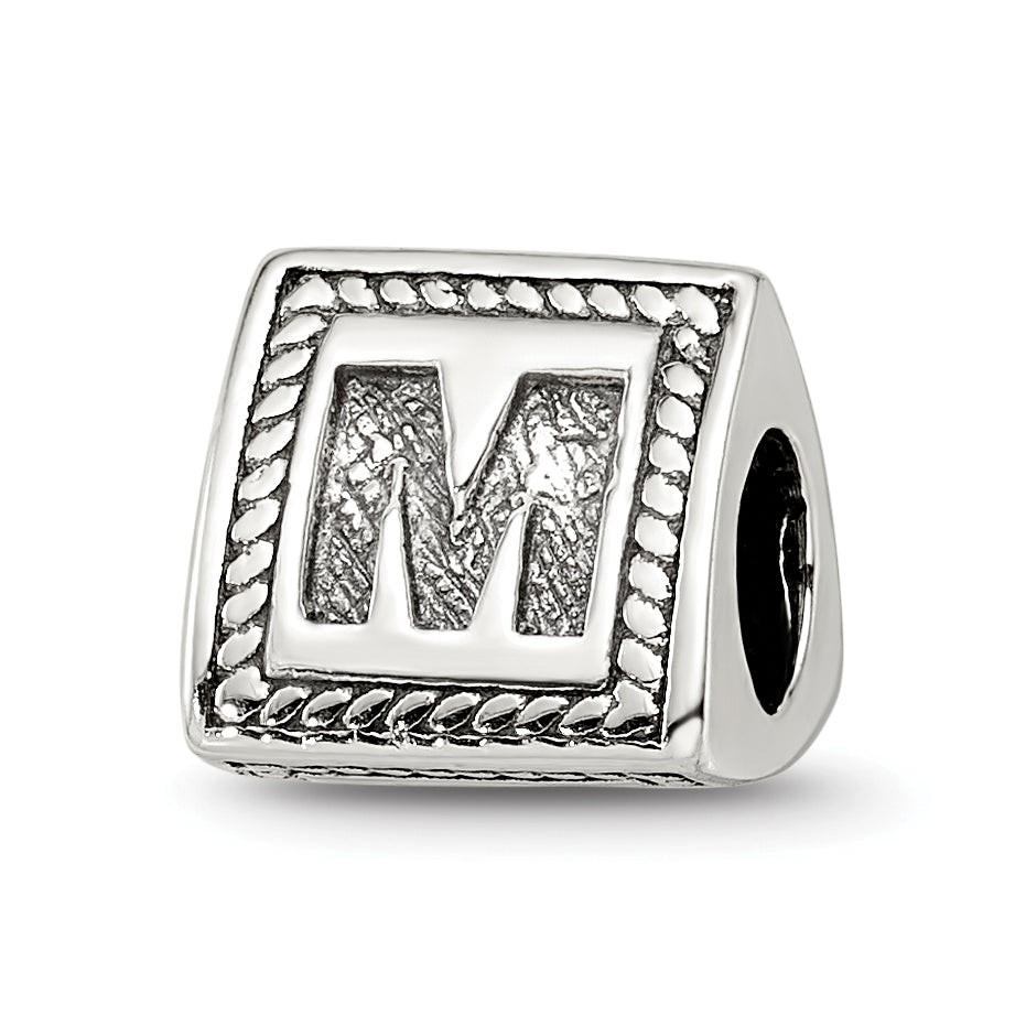 Sterling Silver Reflections Letter M Triangle Block Bead