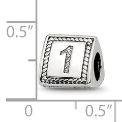 Sterling Silver 925 Antiqued Number 1 Triangle Bead  Solid, Casted Design