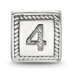 Sterling Silver 925 Antiqued Number 4 Triangle Block Bead Solid and Casted
