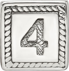 Sterling Silver 925 Antiqued Number 4 Triangle Block Bead Solid and Casted