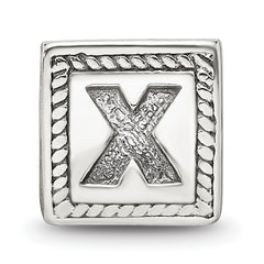 Sterling Silver 925 Antiqued Letter X Bead with Solid Cast Design