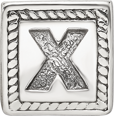Sterling Silver 925 Antiqued Letter X Bead with Solid Cast Design