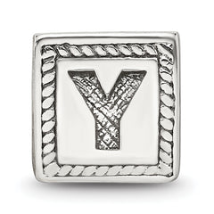 Sterling Silver 925 Antiqued Letter Y Block Bead Solid Vintage Charm