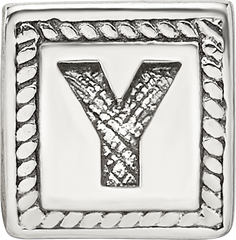 Sterling Silver 925 Antiqued Letter Y Block Bead Solid Vintage Charm