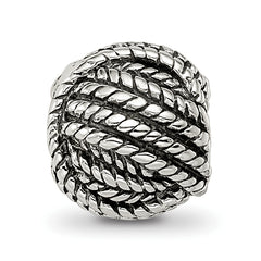 Sterling Silver 925 Yarn Ball Bead with Antiqued Finish Solid Design