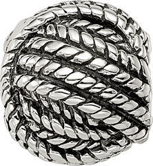 Sterling Silver 925 Yarn Ball Bead with Antiqued Finish Solid Design