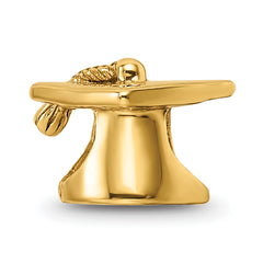 Sterling Silver Gold-Plated Graduation Cap Bead with Polished Finish