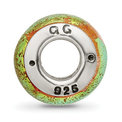 Sterling Silver 925 Glass Bead with Yellow Dichroic Finish Antiqued Style