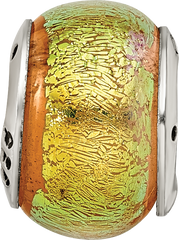 Sterling Silver 925 Glass Bead with Yellow Dichroic Finish Antiqued Style