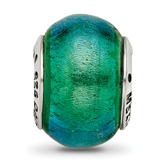 Sophia Jewelers Sterling Silver Glass Bead with Green Dichroic Accent, Antiqued Finish