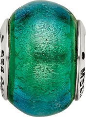 Sophia Jewelers Sterling Silver Glass Bead with Green Dichroic Accent, Antiqued Finish