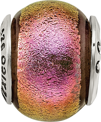 Sterling Silver 925 Pink Dichroic Glass Bead with Antiqued Finish Elegant Design