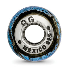 Sterling Silver 925 Antiqued Blue Dichroic Glass Bead Elegant Artisan Design