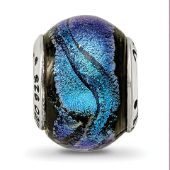 Sterling Silver 925 Antiqued Blue Dichroic Glass Bead Elegant Artisan Design