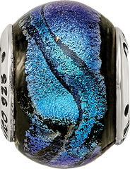 Sterling Silver 925 Antiqued Blue Dichroic Glass Bead Elegant Artisan Design