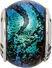 Sterling Silver 925 Green Dichroic Glass Bead with Antiqued Finish