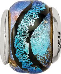 Sterling Silver Blue Dichroic Glass Bead with Antiqued Finish Elegant and Unique