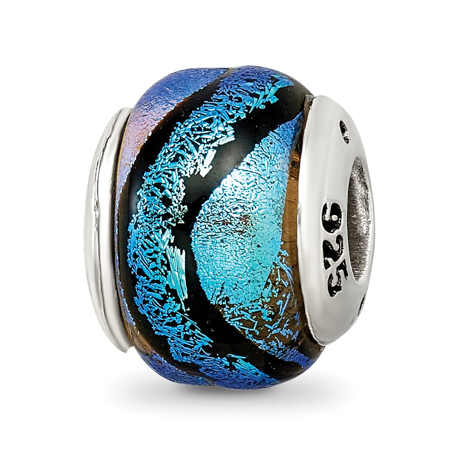 Sterling Silver Reflections Blue Dichroic Glass Bead