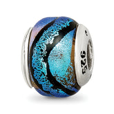 Sterling Silver Reflections Blue Dichroic Glass Bead