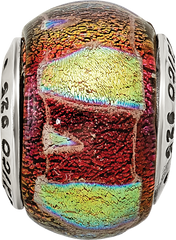 Sterling Silver 925 Orange Dichroic Glass Bead with Antiqued Finish Elegance