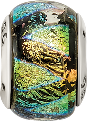 Sterling Silver 925 Antiqued Bead with Green Dichroic Glass Elegant, Handcrafted Style