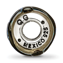 Sterling Silver Reflections Bead with Green Dichroic Glass and Antiqued Finish