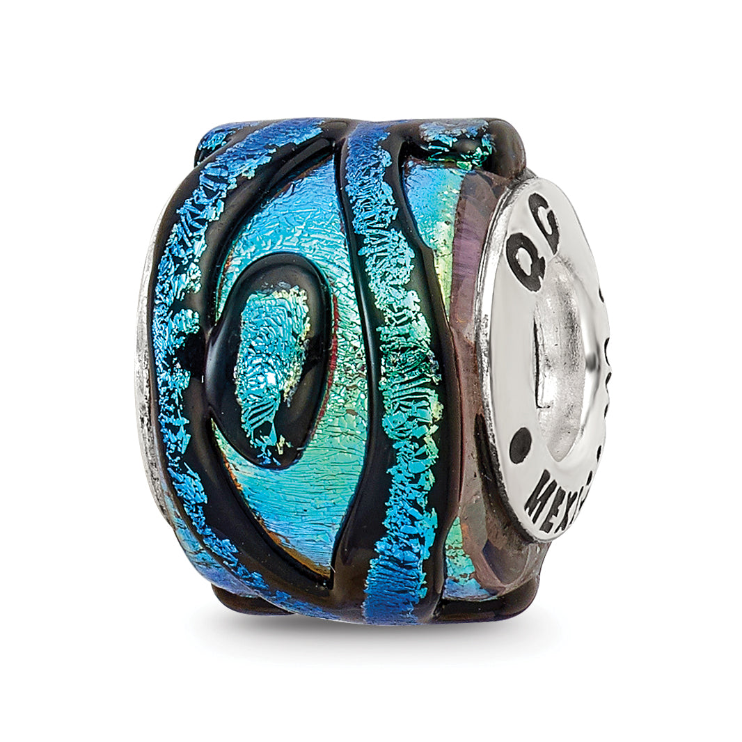 Sterling Silver Reflections Green Dichroic Glass Bead