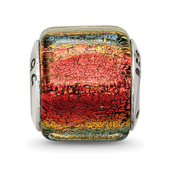 Sterling Silver 925 Orange Dichroic Glass Bead with Antiqued Finish Elegant Charm