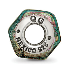 Sterling Silver Dichroic Glass Bead with Antiqued Finish Elegant Multicolor Design