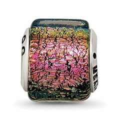 Sterling Silver Dichroic Glass Bead with Antiqued Finish Elegant Multicolor Design