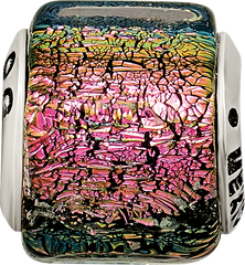 Sterling Silver Dichroic Glass Bead with Antiqued Finish Elegant Multicolor Design