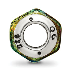 Sterling Silver 925 Rainbow Dichroic Glass Bead with Antiqued Finish