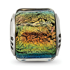 Sterling Silver 925 Rainbow Dichroic Glass Bead with Antiqued Finish