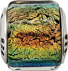 Sterling Silver 925 Rainbow Dichroic Glass Bead with Antiqued Finish
