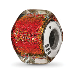 Sterling Silver Reflections Orange Dichroic Glass Square Bead