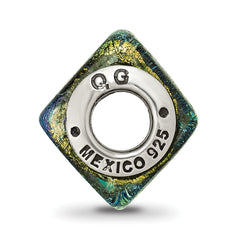 Sterling Silver 925 Yellow Dichroic Glass Bead with Antiqued Finish