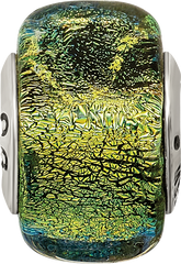 Sterling Silver 925 Yellow Dichroic Glass Bead with Antiqued Finish