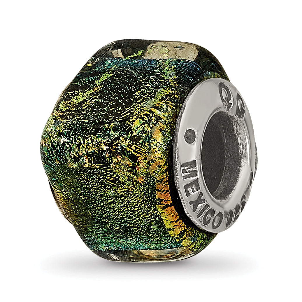 Sterling Silver Reflections Yellow Dichroic Glass Square Bead