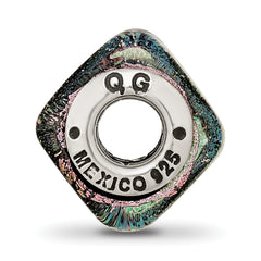 Sterling Silver 925 Purple Dichroic Glass Bead with Antiqued Finish