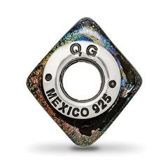 Sterling Silver 925 Square Glass Bead with Rainbow Dichroic Finish