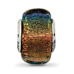 Sterling Silver 925 Square Glass Bead with Rainbow Dichroic Finish